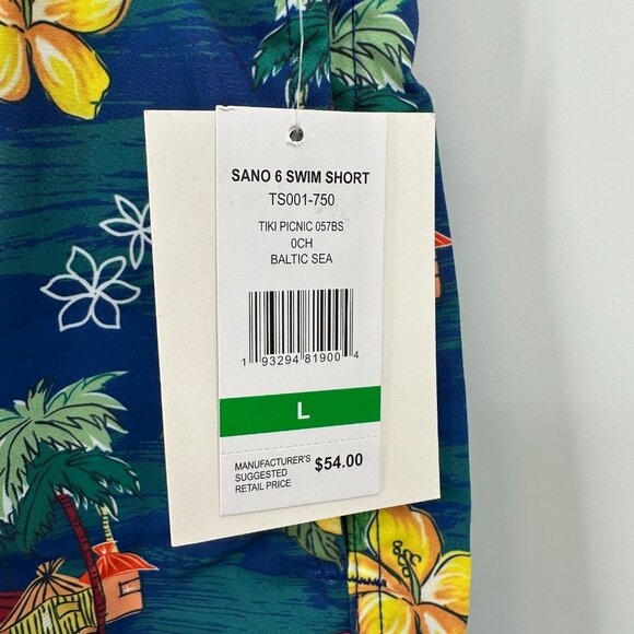 Trunks Surf & Swim Co. Men's 6" Sano Swim Shorts sz L Tiki Picnic Blue NWT - Picture 3 of 9